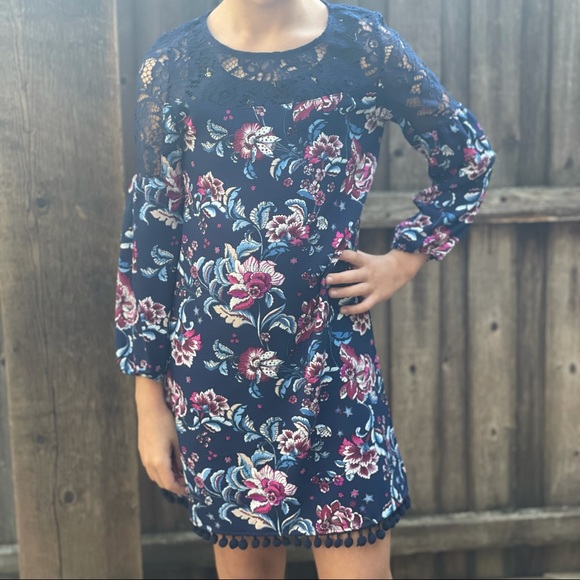 Navy Floral Lace Dress Sz 10 - Picture 1 of 13
